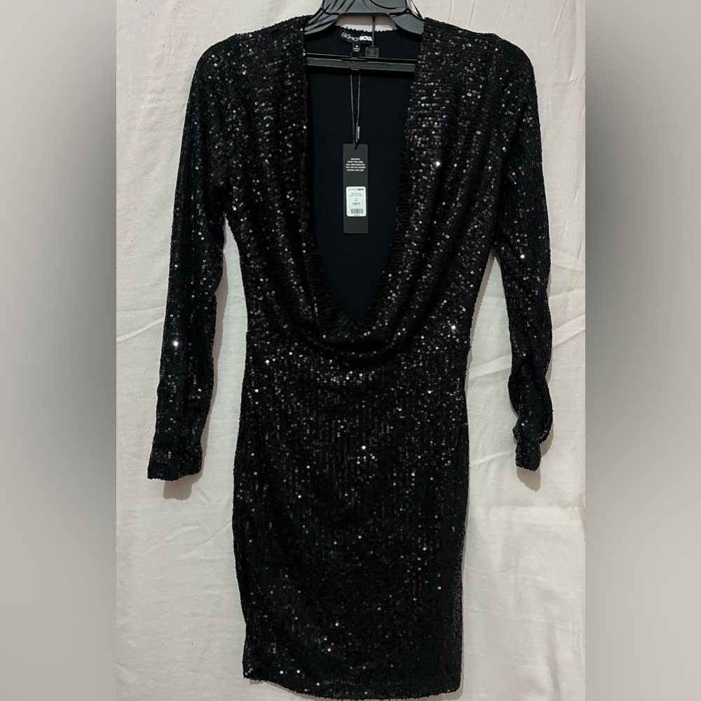 Fashion Nova Black Sequin Long Sleeve Dress
